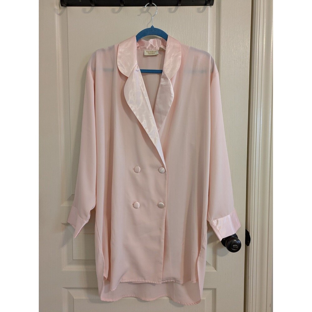 Victoria's Secret Gold Label Medium Satin Bed Jacket Robe Pink Polyester